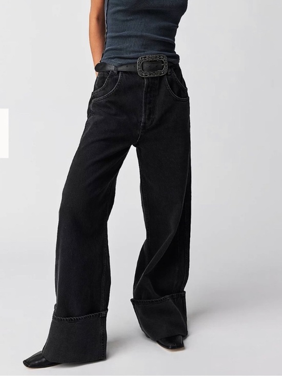 We The Free Denim - NWT Free People Final Countdown Black Low-Rise Wide Leg Jeans with Cuffed Hem